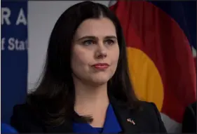  ?? HYOUNG CHANG — THE DENVER POST ?? Colorado Secretary of State Jena Griswold, shown during a January 2024 news conference in Denver, has been outspoken in her criticism of former President Donald Trump, including her support of a case that attempted to remove him from the ballot.