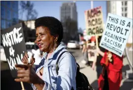  ?? PHOTOS BY SHAE HAMMOND — STAFF PHOTOGRAPH­ER ?? Crystal Calhoun of San Jose speaks during a rally to show support for K'aun Green at San Jose City Hall in San Jose on Friday.