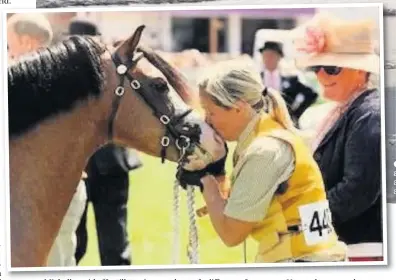  ??  ?? Michelle and Troy out for a gallop on Ainsdale Beach and, left, a kiss for the victor at the Royal Welsh Show