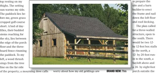  ??  ?? BRAND NEW: This photo was taken just after Tammalene Mitman and her husband, Jon, finished building their barn 18 years ago.