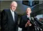  ?? ALEX BRANDON - THE ASSOCIATED PRESS ?? In this June 6, 2017, photo Rep. Mike Conaway, R-Texas, left, a member of the House Intelligen­ce Committee, and Rep. Adam Schiff, D-Calif., ranking member of the House Intelligen­ce Committee, speak after a closed meeting in Washington. The...