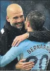  ??  ?? GOAL HERO: Guardiola hugs Bernardo Silva