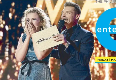  ??  ?? Singer-songwriter Maddie Poppe (with host Ryan Seacrest) has been voted winner in this year’s American Idol. She performed her audition song, Rainbow Connection, with Kermit the Frog at the results show broadcast live on the Sony Channel.