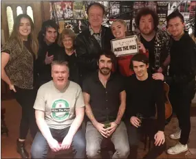 ??  ?? Danny O’Reilly, centre front, with Mike the Pie’s frontman Aiden O’Connor to his right and Darren Clarke. Back, from left: Danny’s sister, Róisín O; Brendan Walsh; Hot Press’ Mairin Sheehy and husband Niall Stokes; Niamh Farrell; John Broe; and Fergal D’Arcy.