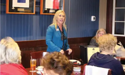  ?? Photograph: John Bailey/AP ?? Marjorie Taylor Greene speaks to a GOP women’s group in Rome, Georgia, in March.