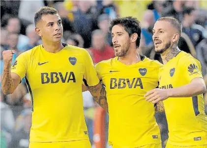  ??  ?? EL CLUB “POTENCIA A LOS JUGADORES”, SEGÚN DIJO EL DT Tres que pueden ir a Rusia. Cardona, Pablo Pérez y Benedetto, figuras del Boca que lidera la Superliga.