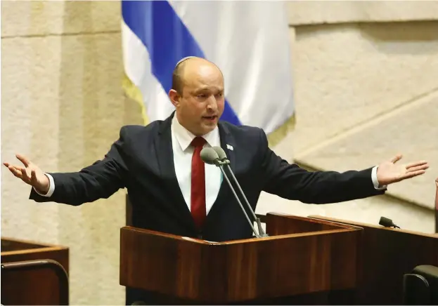  ?? (Marc Israel Sellem/The Jerusalem Post) ?? PRIME MINISTER Naftali Bennett speaks in the Knesset this week.