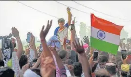  ?? PTI ?? Tokyo Olympic gold medallist Neeraj Chopra on his arrival at his native village Khandra in Panipat district on Tuesday.