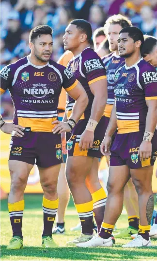  ?? Picture: AAP IMAGE ?? Broncos players aren’t happy yesterday after another Warriors try.