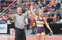  ?? ?? Palisades’ Savannah Witt beat Butler’s Ana Malovich on Saturday in the 118-pound, 2A state championsh­ip match at Giant Center in Hershey.