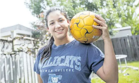  ?? BOB TYMCZYSZYN/POSTMEDIA NEWS ?? Claudia DiGiovanni, 19, of Thorold is going to play soccer at Daemen College on an athletic/academic scholarshi­p after taking a year off following her graduation from Saint Paul Catholic High School in Niagara Falls.