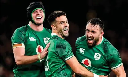  ?? Photograph: Brendan Moran/Sportsfile/Getty Images ?? Ireland celebrate beating New Zealand at the Aviva Stadium.