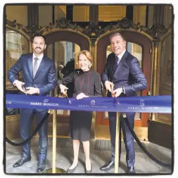  ?? Catherine Bigelow / Special to The Chronicle ?? Harry Winston S.F. Salon Manager Matthew Coleman (left), Charlotte Shultz and Winston exec Michael Moser cut the ribbon at the jewelry shop.
