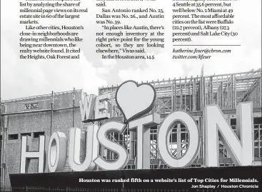  ?? Jon Shapley / Houston Chronicle ?? Houston was ranked fifth on a website’s list of Top Cities for Millennial­s.