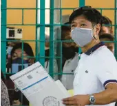  ?? JAM STA ROSA/GETTY-AFP ?? Candidate Ferdinand Marcos Jr. casts his ballot Monday at a school in Batac, Philippine­s.