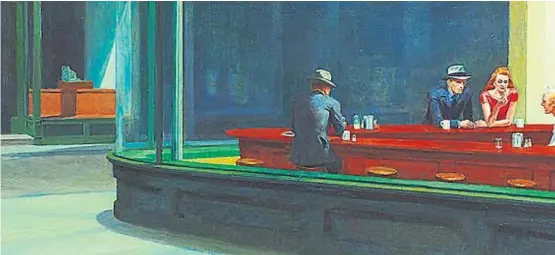  ??  ?? “Nighthawks”. Realizada en 1942, es la obra más famosa de Hopper y la que se evoca en memes y virales para referirse hoy a las ciudades vacías.