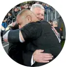  ??  ?? New cap Karl Tu’inukuafe got a kiss from his mum, Susana Mangisi, a hug from New Zealand Rugby boss Steve Tew and, right, had a selfie with fans after his memorable debut for the All Blacks.