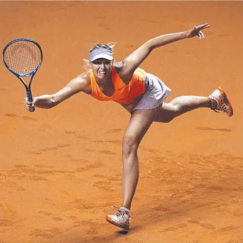  ??  ?? TOUGH HITOUT: Maria Sharapova of Russia lunges for a forehand during her match against Kristina Mladenovic.