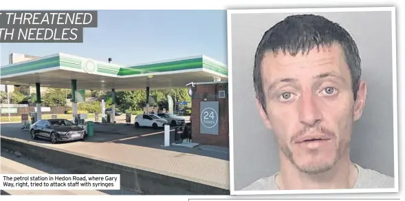  ??  ?? The petrol station in Hedon Road, where Gary Way, right, tried to attack staff with syringes
