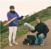  ??  ?? Let’s go fly a kite: Gill Powell recording The Archers, the Malvern Hills, 1990