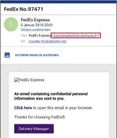  ??  ?? Die E-Mail-Adresse verrät: Die Nachricht kommt nicht von FedEx, also nicht auf den Button klicken.