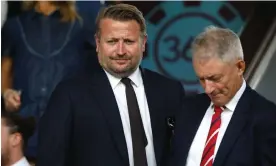  ?? Photograph: Martin Rickett/PA ?? Manchester United chief executive Richard Arnold (left) recently met with disgruntle­d fans in a pub to address concerns about the future of the club.