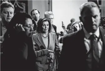  ?? Anna Moneymaker / New York Times ?? House Speaker Nancy Pelosi, D-Calif., said the House will take steps this week to transmit the articles of impeachmen­t against President Donald Trump, ending a three-week standoff.