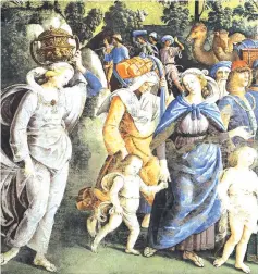  ?? (Wikimedia Commons) ?? DETAIL FROM ‘Moses Leaving to Egypt’ by Pietro Perugino, c. 1482. Zipporah is in blue.