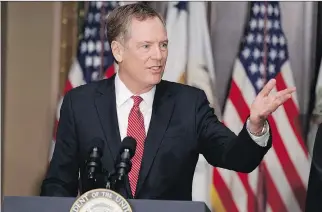  ?? THE CANADIAN PRESS ?? U.S. Trade Representa­tive Robert Lighthizer says he’s not committed to wrapping up NAFTA talks by the end of the year.