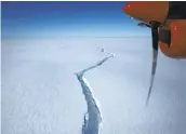  ?? BRITISH ANTARCTIC SURVEY VIA AP ?? A massive crack is seen in the Brunt Ice Shelf in Antarctica. A huge iceberg has broken off the ice shelf.