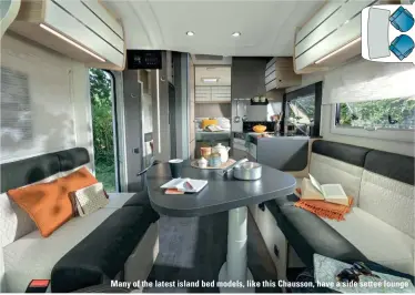  ??  ?? Many of the latest island bed models, like this Chausson, have a side settee lounge