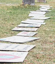  ?? GUARDIAN FILE ?? Signs made by P.E.I. students for an Earth Day demonstrat­ion in 2023 are lined up at Colonel Gray High School.