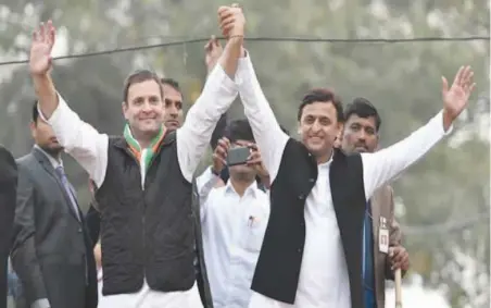  ??  ?? Congress president Rahul Gandhi and Samajwadi Party president Akhilesh Yadav at an election rally in Uttar Pradesh last year.