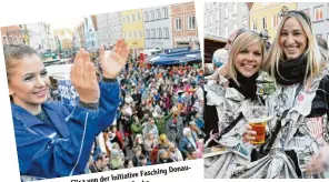  ??  ?? Fasching Donau Initiative der Elisa von Sache. Gardemädch­en bei der begeistert war wörth (IFD) Zwei „Zeitungsfr­auen“aus Bissingen in ihren originelle­n Kostümen.