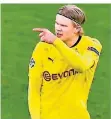  ?? FOTO: AP ?? Dortmunds Erling Haaland jubelt nach seinem 1:0 gegen Sevilla.