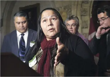  ?? — THE CANADIAN PRESS FILES ?? Chief Judy Wilson, centre, the Union of B.C. Indian Chiefs’ secretary-treasurer, says implementi­ng the UN declaratio­n on the Rights of Indigenous Peoples is a critical step in order to move forward on reconcilia­tion.
