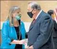  ?? STATE HOUSE NEWS SERVICE PHOTO ?? House Speaker Ronald Mariano and Senate President Karen Spilka, who are both over 65, have each received their first dose of COVID-19 vaccine.