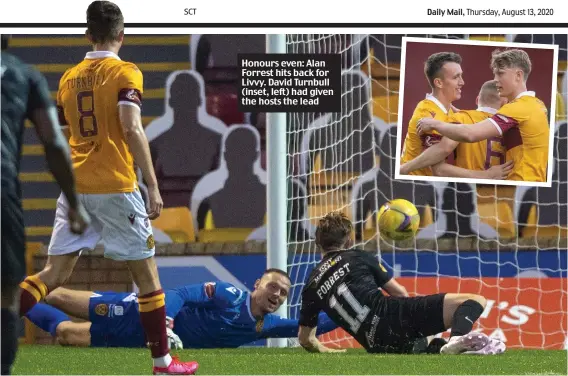  ??  ?? Honours even: Alan Forrest hits back for Livvy. David Turnbull (inset, left) had given the hosts the lead