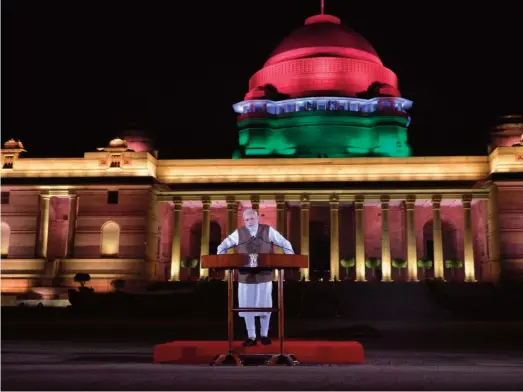  ??  ?? Prime Minister Narendra Modi addresses media after meeting President Ram Nath Kovind at Rashtrapat­i Bhavan in New Delhi, on May 25, 2019