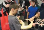  ?? CHARLES PRITCHARD — ONEIDA DAILY DISPATCH ?? Drew Allen, 10, holds a python from Out of the Cage Pet Mobile at the VVS Community Day on Saturday, Oct. 27, 2018.