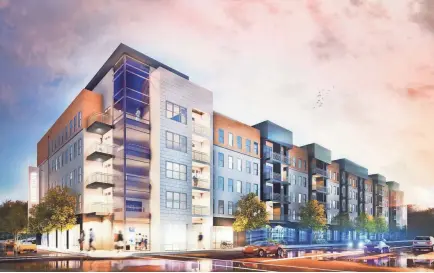  ?? COURTESY OF MRG ?? A rendering of Madison@McLean, a new 108-unit apartment building that will open in Midtown in 2019. The building will have one- and two-bedroom units, covered parking and retail space.