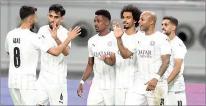  ?? ?? Al Sadd players celebrate a goal during the Qatar Stars League recently; the majority of the team’s representa­tives will be in Qatar for the FIFA World Cup from November 20 to December 18.