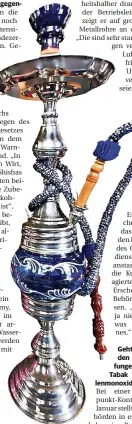  ?? RP-FOTO: ACHIM BLAZY ?? Das Shisha-Rauchen gilt als „Gefahrenqu­elle“, da bei der Verbrennun­g der Wasserpfei­fenkohle Kohlenmono­xid entsteht.