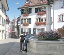  ??  ?? BLOOMING GERANIUMS on window sills add color to 14th-century half-timbered houses.