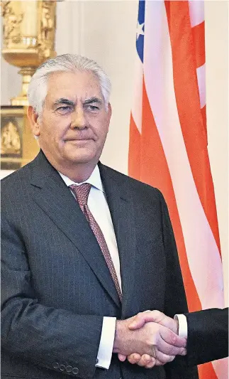 ??  ?? Rex Tillerson and Sergey Lavrov meeting in Moscow yesterday after a week in which the two sides traded insults and threats