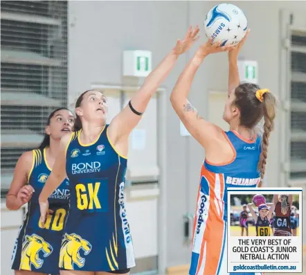  ?? Picture: MICHAEL STORRS/POWERSHOTS PHOTOGRAPH­Y ?? Jade Fiscalini (left) and her Jaguars teammates will tackle Brisbane North tonight.