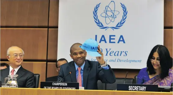  ?? Picture: DEAN CALMA / IAEA ?? AT FOREFRONT: The new IAEA board chairperso­n, South Africa’s Tebogo Seokolo, welcomes delegates and member states’ representa­tives to the 1 449th board of governors’ meeting of the Internatio­nal Atomic Energy Agency in Vienna, Austria, yesterday.