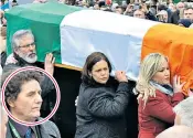  ?? ?? Sean Mag Uidhir (circled) at the funeral of Martin Mcguinness, at which Michelle O’neill, far right, carried the coffin with Mary Lou Mcdonald and Gerry Adams