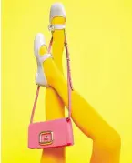  ?? ?? Très Vivier Strass Buckle Babies ballerinas in velvet, Viv’ Choc mini bag in pink leather