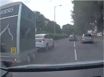  ??  ?? The dashcam footage shows a silver Mercedes overtaking two cars that had pulled out to overtake a stationary horsebox near the spot where two-year-old Harlow Edwards was killed last October.